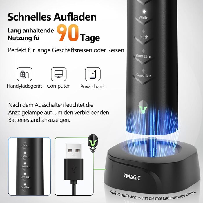 Електрична звукова зубна щітка Ritter - 5 режимів, 40000VPM, IPX7, акумулятор до 90 днів, таймер, чорний