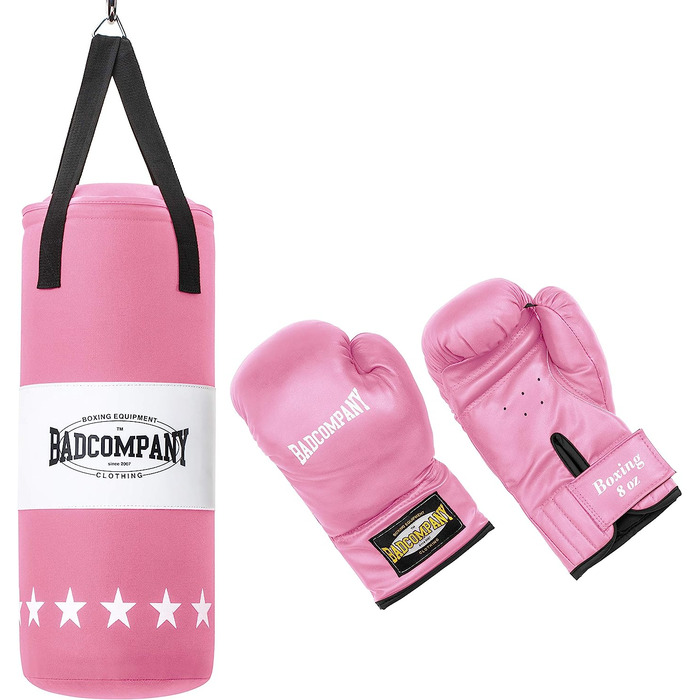 Боксерська груша Bad Company для дітей 55х25 см і рукавички 8 унцій рожева