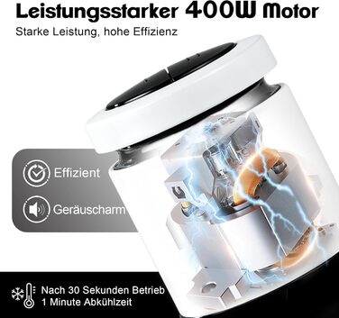 Електричний подрібнювач Zerkleinerer 400W з двома чашами 2л + 2л та двома лезами з нержавіючої сталі для м'яса, овочів, фруктів - білий