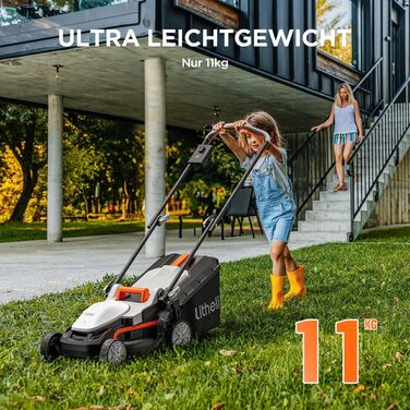 Акумуляторний газонокосарка Litheli 20V, ширина косіння 33 см, до 200 м², об'єм кошика 30 л, висота косіння 25-65 мм, з акумулятором 4.0 Ah