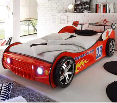 Автомобільне ліжко Stella Trading ENERGY зі світлодіодним підсвічуванням 90 х 200 см - Захоплююче автоліжечко для маленьких гонщиків червоного кольору - 105 х 60 х 225 см (Ш/В/Г)