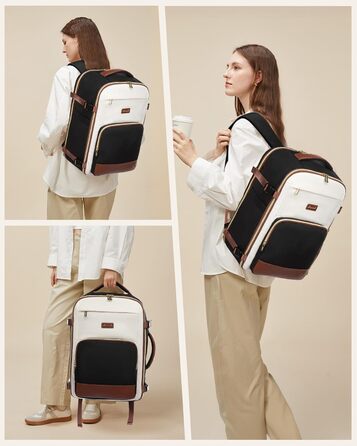 LOVEVOOK Рюкзак ручної поклажі, 17.3 дюйми, 40L, для подорожей та бізнесу, водонепроникний, для жінок, 45x30x20см, 4 кольори (Teegrün, Beige, Schwarz, Braun)