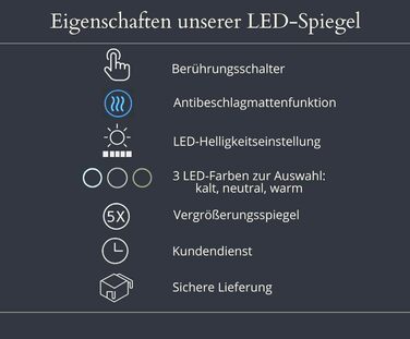 LED дзеркало для ванної кімнати з підсвічуванням, настінне, диммер, колір світла: теплий, холодний, нейтральний, сучасний дизайн, антизапар, енергозберігаюче, 50 x 120 см