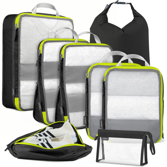 Набір органайзерів для одягу в дорогу Cipway (8 шт), компресійні пакувальні куби з сітки для валізи та рюкзака, чорні