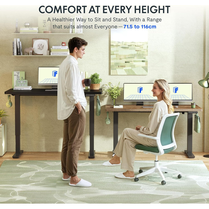 Регульований стіл FLEXISPOT 160x80 см з гачками та стільницею 25 мм, LED-дисплеєм та функцією пам'яті (Акорн, Білий)