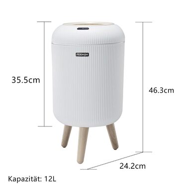 Автоматичний сміттєвий бак з сенсором 12L - Білий сміттєвий бак з датчиком для кухні, ванної кімнати, офісу та туалету. Безшумний, волого- та герметичний, з ніжками.