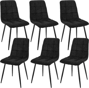 Набір обідніх стільців, 6 шт., з м'яким сидінням, з льонової тканини та чорними металевими ніжками, смугастий дизайн, для вітальні, кухні, спальні, ресепшн