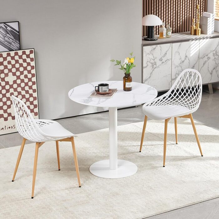 Столик журнальний/обідній у стилі Mid Century Modern з імітацією мармуру. Підходить для кухні, вітальні, спальні, офісу, кафе.