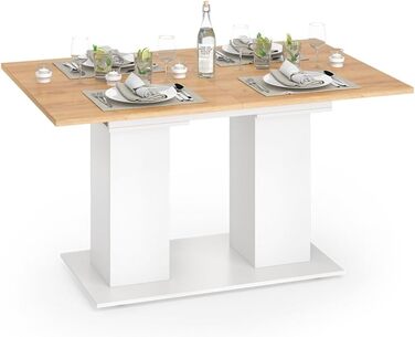 Розсувний обідній стіл Vicco Dix, дуб Goldkraft, 140 x 90 см (білий/дуб Goldkraft)