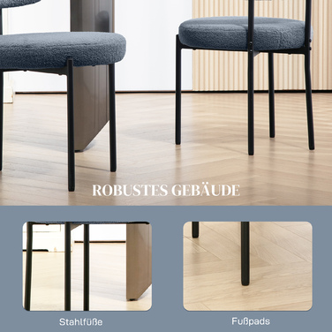 Набір з 2-х обідніх стільців, з м'яким флісовим покриттям, стільці з м'яким сидінням, металеві ніжки, сірого кольору