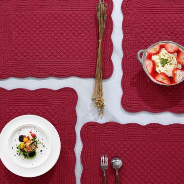 Підставки під тарілки MABOZOO, бавовна 100%, миючі, для кухні та обіднього столу, прямокутні, 6 шт. (Червоний, однотонні, Getaway Solids)