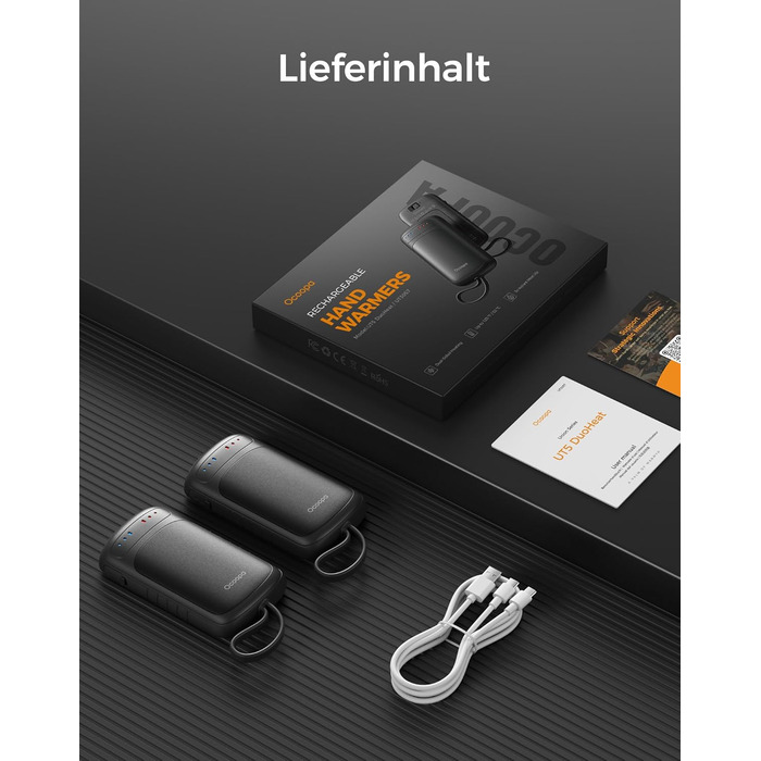 Електричні грілки для рук OCOOPA DuoHeat UT5 - чорні, для кемпінгу, полювання, подорожей, подарунок для чоловіків