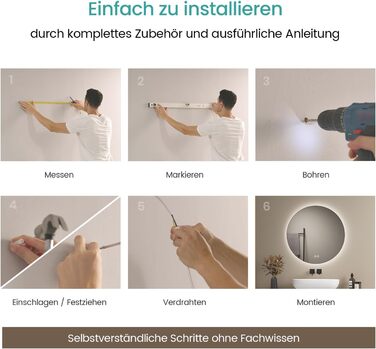 Дзеркало для ванної кімнати EMKE круглої форми з підсвічуванням 80 см – кругле дзеркало з 3 кольорами світла, регулюванням яскравості, сенсорним управлінням, функцією пам'яті, енергозберігаюче – для ванної кімнати та на стіну (60L x 60B cm)