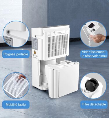 Зволожувач повітря Pasapair – автоматичний осушувач для дому до 120 м³ (20 м²) з таймером, 3 режими роботи, цифровий дисплей, шланг для відведення конденсату. Захист від вологи та плісняви.