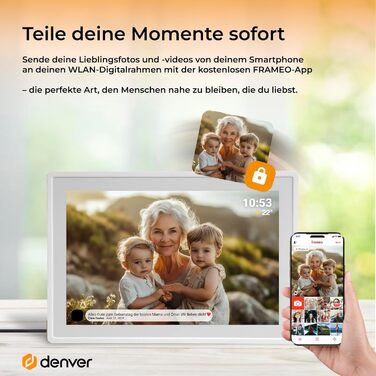 Цифровий фоторамка Denver 10,1 дюйма з Wi-Fi, сенсорним екраном, 16GB, керуванням через додаток, USB та microSD