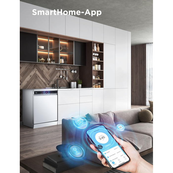 Посудомийна машина Midea SV 5.14K10C, 45 см, 10 комплектів, вбудована, з Wi-Fi, 8 програм, 44 дБ, автоматичне відкриття дверцят, таймер затримки 0-24 год, Inox