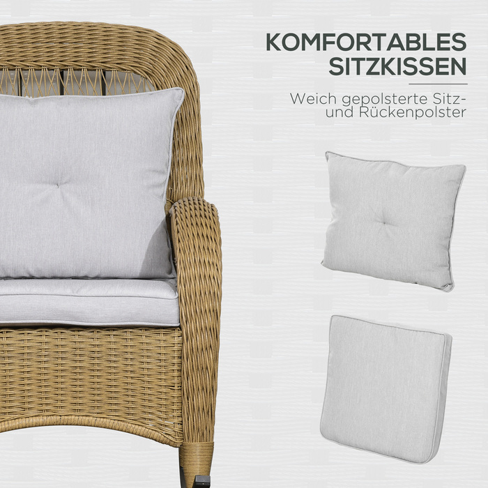 Крісло-гойдалка в бохо-стилі, з PE-ротангу, ротангове крісло-гойдалка, знімні чохли для подушок, Натуральний + світло-сірий