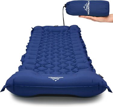 Килимок для сну MOUNTREX - Вуличний, кемпінговий надувний матрац - Ультралегкий і невеликий розмір упаковки (700 г) - Надувний матрац, Килимок для сну з ножним насосом - Складний і підключається синій