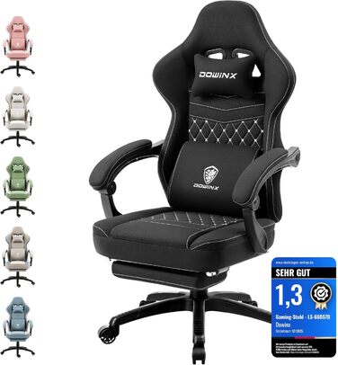 Ігровий крісло Dowinx з тканиною та пружинним блоком, з масажем, підголівником та підніжкою (Чорний)