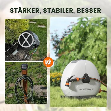 Висувна катушка для шланга Giraffe Tools 25 м, міцна, для кріплення на підлозі, з 7-функціональною насадкою та поворотним підставою 360°