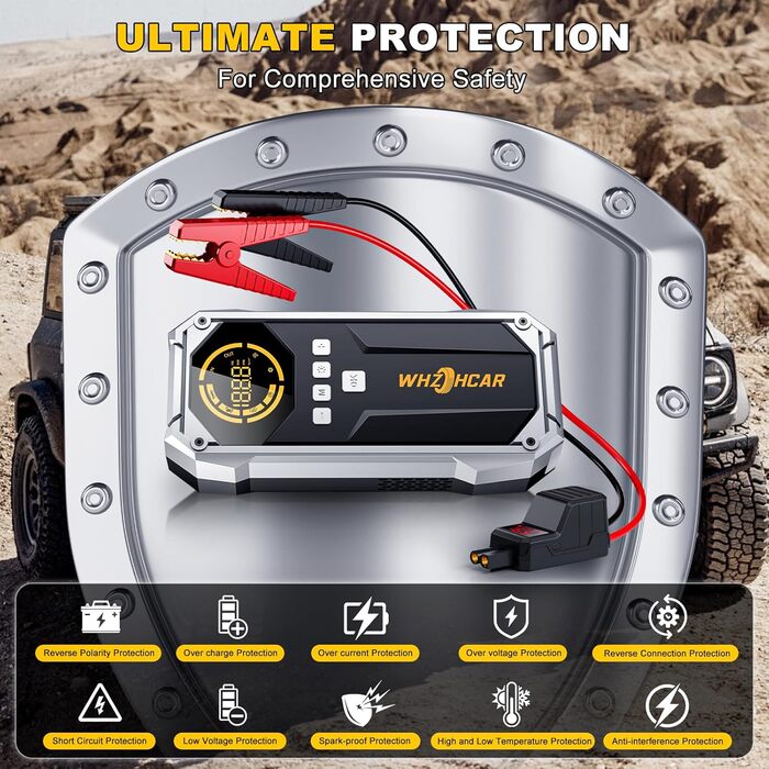 Портативний пусковий пристрій Starthilfe Powerbank 6000A з компресором, ліхтарем Lumen та LCD-дисплеєм. Чорний