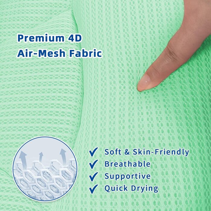 Подушка для ванни з підтримкою голови та шиї, нековзна, з 6 присосками, сітка 4D, білий (зелений)