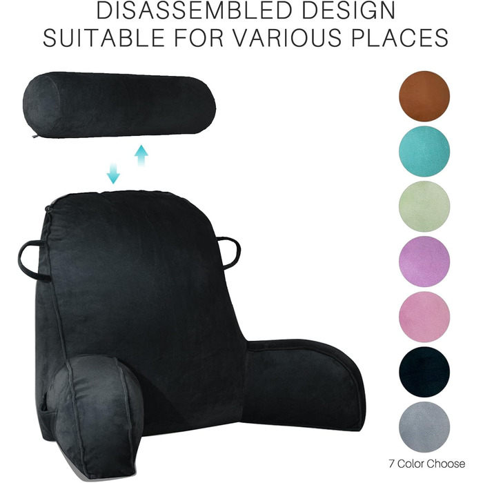 М'яке крісло-мішок для читання з велюру, для дорослих, з підтримкою спини та підлокітниками, з кишенею та знімним чохлом (Кофе, Чорний)