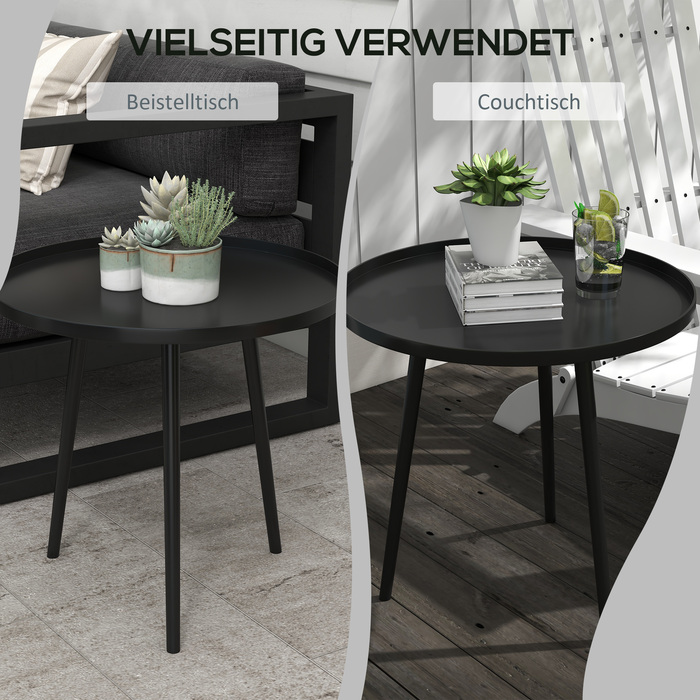 Outsunny Side Table Garden, Атмосферостійкий садовий стіл з піднятим краєм, Сталевий балконний стіл, Круглий журнальний столик 20 кг з навантаженням, Ø40x50H см, Диванний столик для відкритого критого балкона Тераса чорний