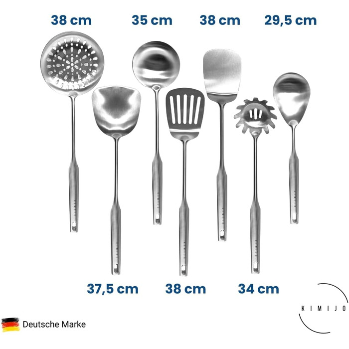 Набір кухонних помічників 7 шт. з нержавіючої сталі - високоякісні кухонні аксесуари для вока та кухні (ложка для подачі, шумовка, лопатка, лопатка для риби, половник, ложка для спагеті, лопатка для вока)
