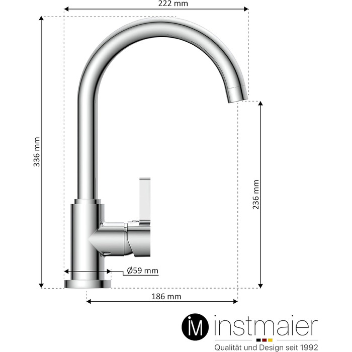 Змішувач для кухні instmaier K3 Одноважільний змішувач, що обертається на 360, з високим виливом для кухонної мийки