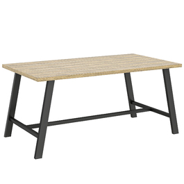 Зовнішній журнальний столик, прямокутний металевий приставний столик з імітацією дерев'яної стільниці, 100 x 55 см, Колір: Коричневий