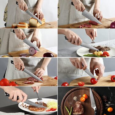 Набір кухонних ножів Дамаск з дерев'яним блоком, професійний кухонний набір ножів VG10, 67 шарів, преміум якість (сірий)