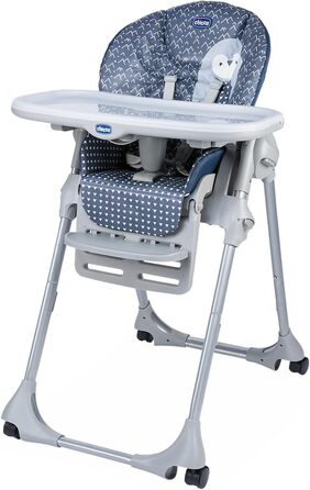 Дитячий стільчик Chicco Polly Easy з функцією гойдалки, регульована висота та підніжка, 4 колеса, компактне складання, від 6 місяців до 3 років, синій Penguin, 15 кг