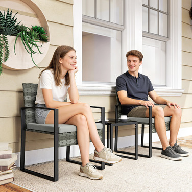 Набір садових меблів Ратан Бістро, 3 частини: 2 садові стільці, журнальний столик, знімні подушки, світло-сірий