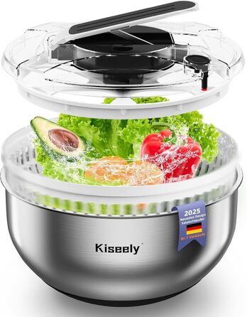 Салатниця-швидкосушарка з нержавіючої сталі 4.2L з мискою та кришкою, для салатів, овочів, ягід