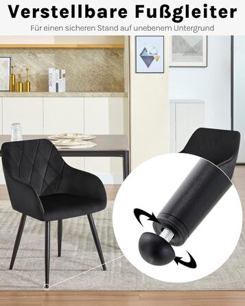 Набір обідніх стільців Woltu з підлокітниками та спинкою, для кухні, вітальні, їдальні, м'який оксамитовий чохол, металеві ніжки (Чорний, 8 шт.)