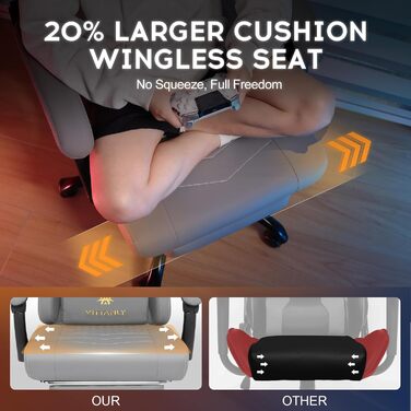 Ігровий крісло Vittanly з пружинними подушками, ергономічний геймерське крісло з підголовником, поперековою подушкою та підставкою для ніг, регульоване по висоті, поворотне ігрове крісло, офісне крісло, 150 кг, сірий