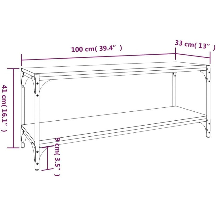 Тумба під телевізор з низькою панеллю Меблі Настільна дошка Сервант Стійка під телевізор Тумба під телевізор Шафа HiFi Дуб Сонома 100x33x41см Інженерна дерев'яна сталь 100 x 33 x 41 см Дуб Сонома