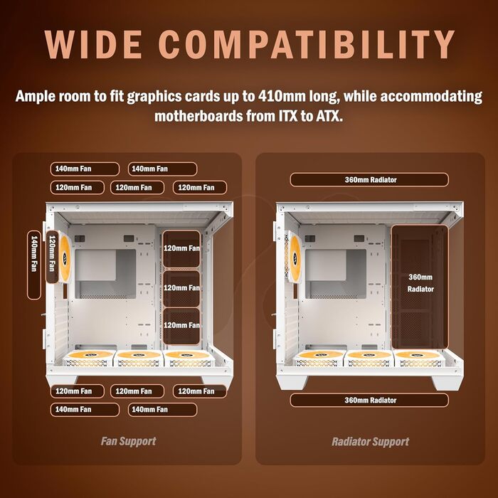 Ігровий корпус KEDIERS H9 ATX Mid Tower з 9 ARGB вентиляторами, подвійне загартоване скло, білий, для комп'ютера