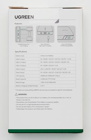 Повербанк UGREEN Nexode 100W Power Bank 20000mAh з 3 портами USB C зовнішній акумулятор з цифровим дисплеєм, сумісний з MacBook Pro/Air, iPhone 15 Pro/Pro Max/15/14 Pro, Galaxy S24 Ultra, Dell