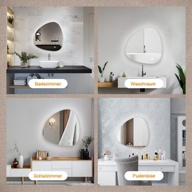 Асиметричне дзеркало для ванної кімнати Boromal з підсвічуванням 80x80 см LED, сенсорне керування, 3 кольори світла, регулювання яскравості