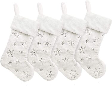 Різдвяні панчохи Duosheng & Elegant 4 шт білі зі сріблястим візерунком