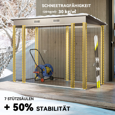 Металевий сарай для інструментів, подвійні двері, 249 x 121 x 166/183 см, світло-сірий