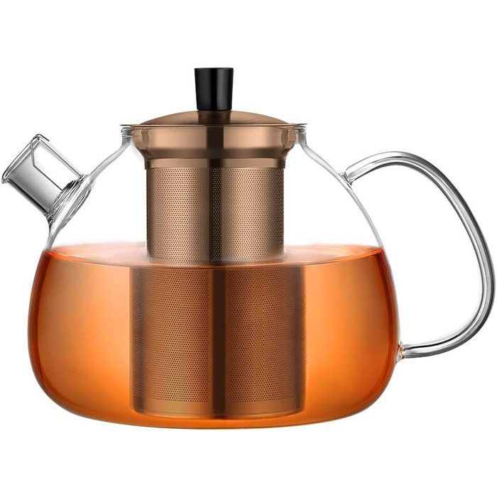 Оригінальний Срібний чайник ecooe з боросилікатного скла зі знімним ситечком з нержавіючої сталі 18/8, термостійкий для чорного чаю, зеленого чаю, фруктового чаю, ароматизованого чаю, чайний пакетик (Type2, бронза, 1500 мл)