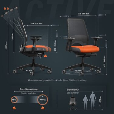 Офісне крісло Interstuhl Every Active Edition – регульована поперекова підтримка, комфортне та активне сидіння (зелений | чорний) (антрацит | помаранчевий)