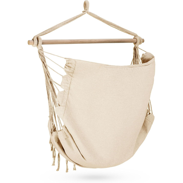 Гамак-крісло з подушкою 100x130x75 см, до 150 кг, для саду та дому, бохо-стиль, для дорослих (Бежевий)