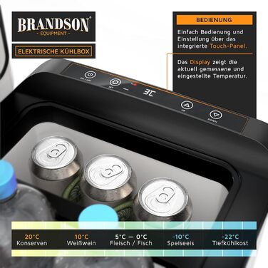 Автохолодильник Brandson ECO Kompressor XXL 30л електричний 12/24V – охолодження до -22°C для авто, кемпінгу, вантажівок, човнів (білий)