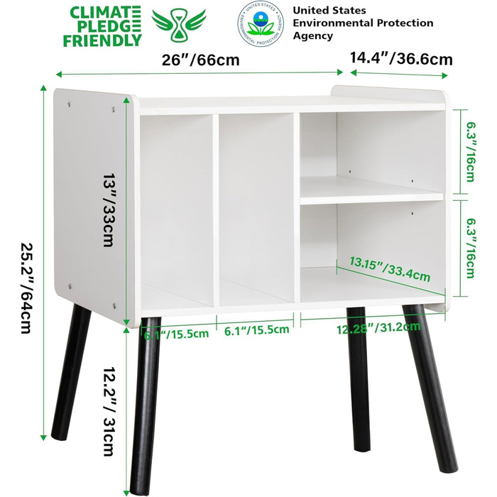 Стіл для програвача вінілу, підставка для програвача в стилі середини століття з місцем для зберігання до 150+ платівок, шафа для вінілових платівок з регульованими полицями (білий)