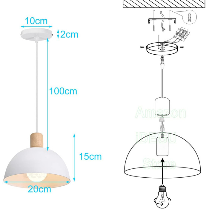Світлодіодний підвісний світильник iDEGU Retro E27 скандинавський металевий дерево для спальні та кухні, білий