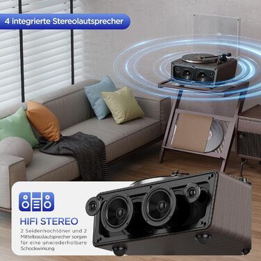 Універсальний вініловий програвач All in One з Bluetooth, вбудованими 4 стерео-динаміками, фонокоректором, Hi-Fi програвач для вінілових платівок з магнітною головкою AT-3600L (MM)